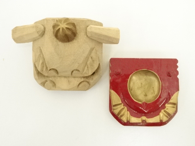  三階千嶺造　木彫獅子香合（共箱）